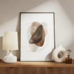 affiche avec des formes marron et beiges et des lignes abstraites peintes a laqu meuble.webp