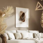 affiche avec des formes marron et beiges et des lignes abstraites peintes a laqu salon.webp