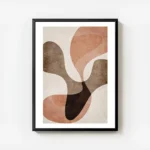 affiche avec des formes organiques abstraites superposees de couleur marron et o avec cadre.webp