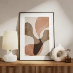 affiche avec des formes organiques abstraites superposees de couleur marron et o meuble.webp