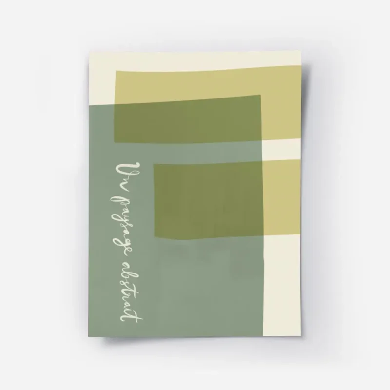 affiche avec des formes rectangulaires et courbes aux couleurs vert sauge jaune .webp