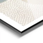 affiche avec des formes rondes en beige rose et bleu et un fond de points blancs aluminium.webp