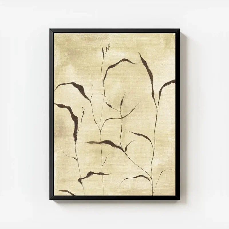 affiche avec des herbes marines foncees stylisees sur un fond beige texture et c avec cadre.webp
