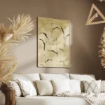 affiche avec des herbes marines foncees stylisees sur un fond beige texture et c salon.webp