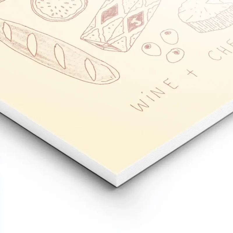 affiche avec des illustrations de vin fromages pain fruits et cornichons sur fon lightpanel.webp