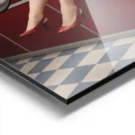 affiche avec des jambes de femme en talons rouges sortant dune machine a laver r aluminium.webp