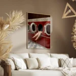 affiche avec des jambes de femme en talons rouges sortant dune machine a laver r salon.webp