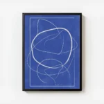 affiche avec des lignes abstraites blanches sur un fond bleu profond avec cadre.webp