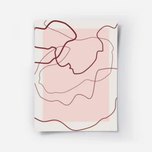 affiche avec des lignes abstraites rouges sur un fond rose clair et beige creant.webp