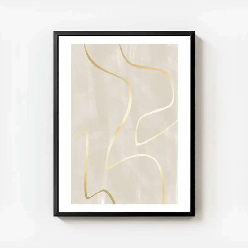 affiche avec des lignes dorees sinueuses sur fond beige texture pour une decorat avec cadre.webp