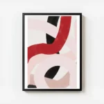 affiche avec des lignes epaisses abstraites rouges roses et noires entrelacees s avec cadre.webp