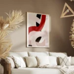 affiche avec des lignes epaisses abstraites rouges roses et noires entrelacees s salon.webp