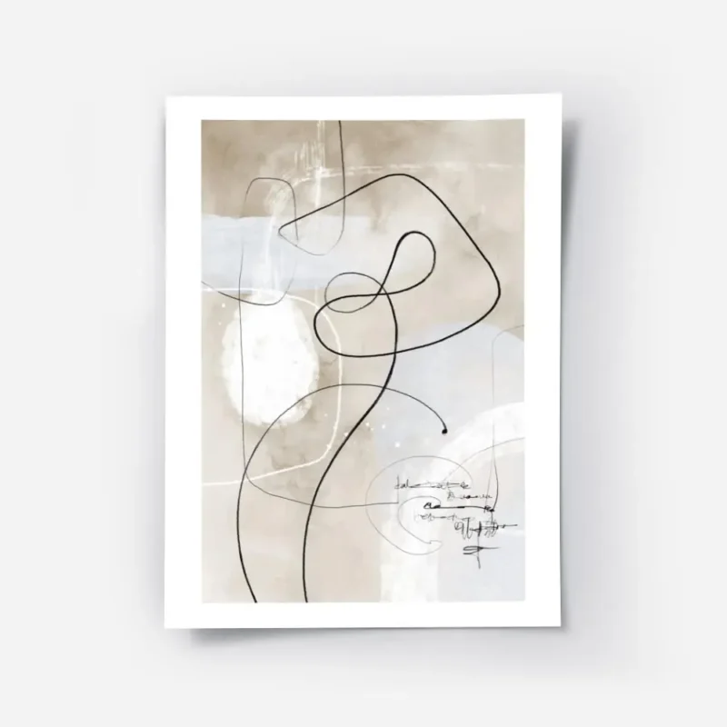 affiche avec des lignes et formes abstraites noires sur fond beige aquarelle ave.webp