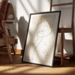 affiche avec des lignes et formes abstraites noires sur fond beige aquarelle ave encadre.webp