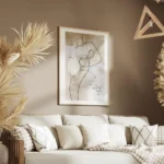 affiche avec des lignes et formes abstraites noires sur fond beige aquarelle ave salon.webp