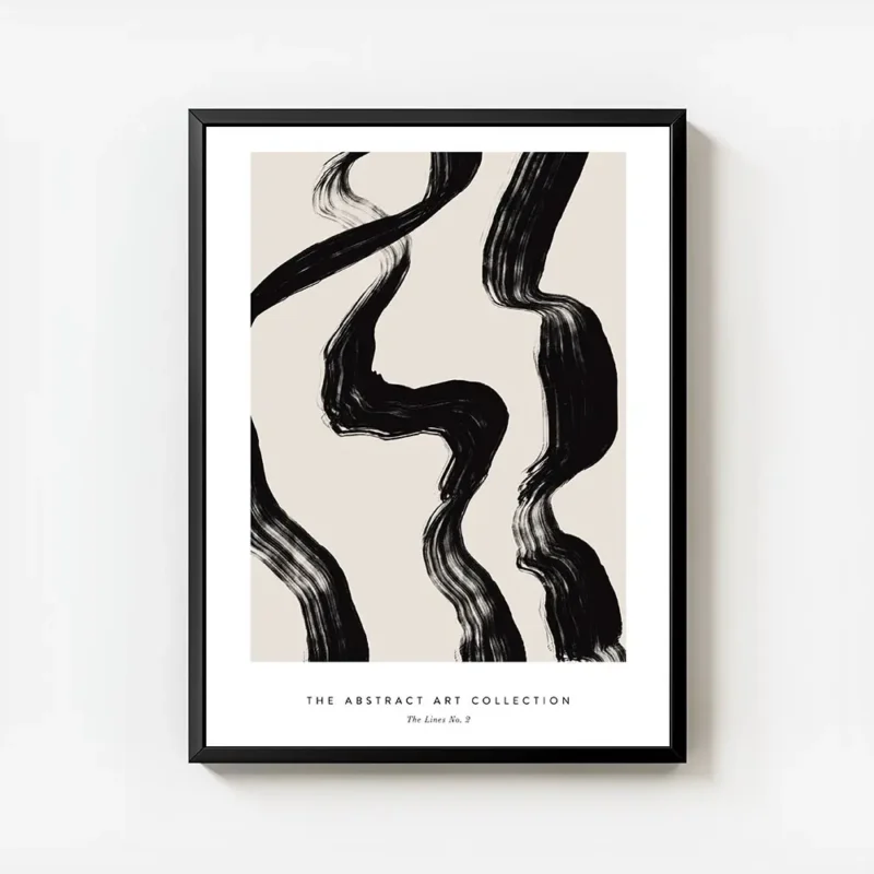 affiche avec des lignes noires epaisses et ondulantes sur un fond beige creant u avec cadre.webp