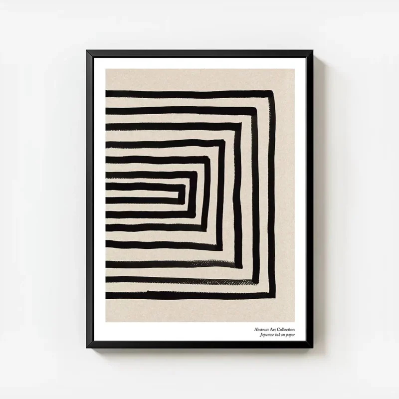 affiche avec des lignes noires formant un rectangle decentre sur un fond beige g avec cadre.webp
