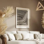 affiche avec des lignes noires formant un rectangle decentre sur un fond beige g salon.webp