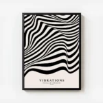 affiche avec des lignes noires ondulees sur fond beige creant un effet doptique avec cadre.webp