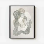 affiche avec des lignes ondulees vertes beiges et blanches formant des motifs ci avec cadre.webp