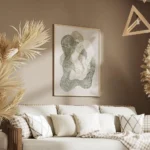 affiche avec des lignes ondulees vertes beiges et blanches formant des motifs ci salon.webp