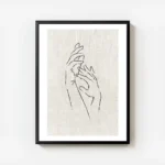 affiche avec des mains dessinees au trait noir sur un fond texture beige evoquan avec cadre.webp
