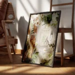 affiche avec des mains et des fleurs blanches un livre un arrosoir vert et des o encadre.webp