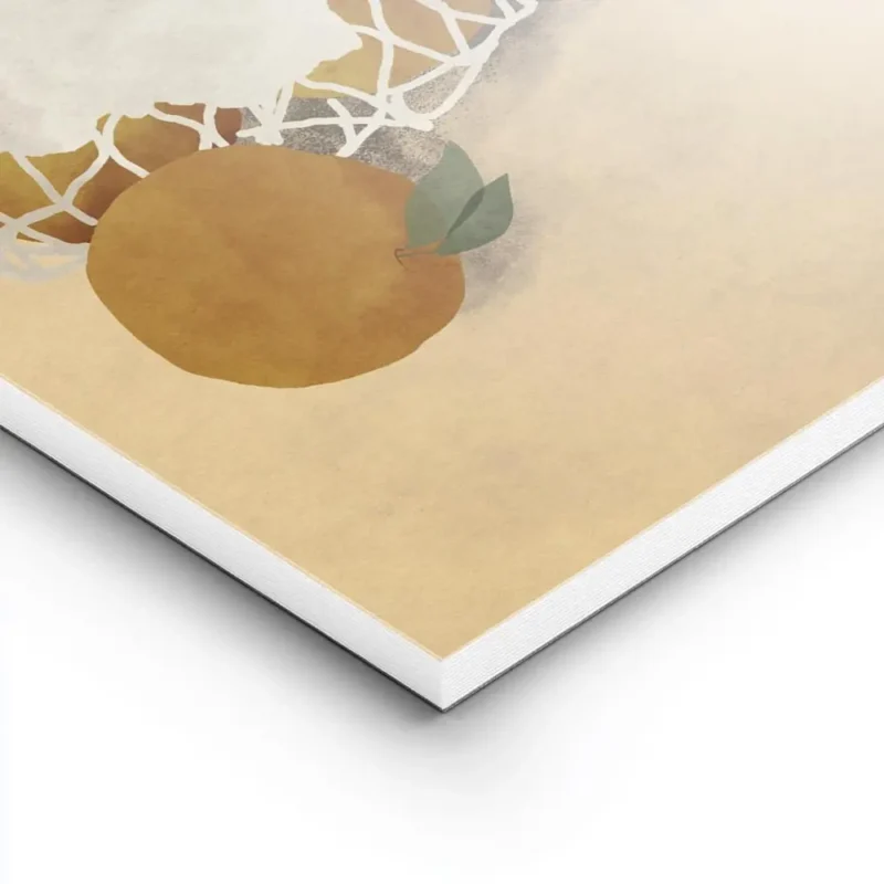 affiche avec des oranges dans un filet et une tasse de cafe style chic soleil ty lightpanel.webp
