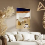 affiche avec des oranges dans un filet et une tasse de cafe style chic soleil ty salon.webp