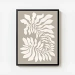 affiche avec des plantes graphiques beiges presentant des feuilles blanches styl avec cadre.webp