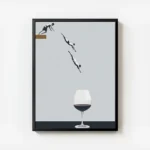 affiche avec des plongeurs en noir et blanc et un verre de vin rouge sur fond bl avec cadre.webp