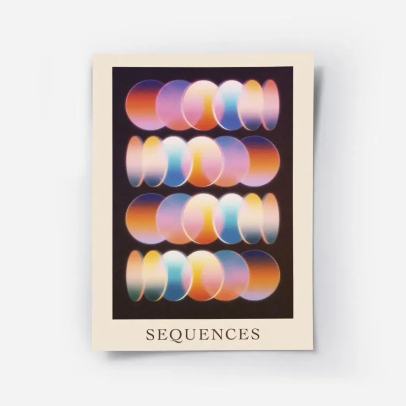 affiche avec des rangees de cercles abstraits aux couleurs vives comme la lumier.webp