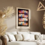 affiche avec des rangees de cercles abstraits aux couleurs vives comme la lumier salon.webp