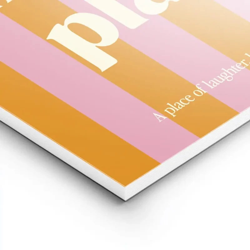 affiche avec des rayures verticales roses et oranges et le texte this is my happ lightpanel.webp
