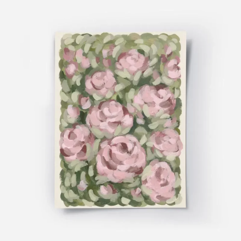affiche avec des roses roses peintes a lhuile sur un fond de feuillage vert et d.webp