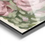affiche avec des roses roses peintes a lhuile sur un fond de feuillage vert et d aluminium.webp