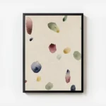 affiche avec des taches de peinture abstraites et organiques aux couleurs variee avec cadre.webp