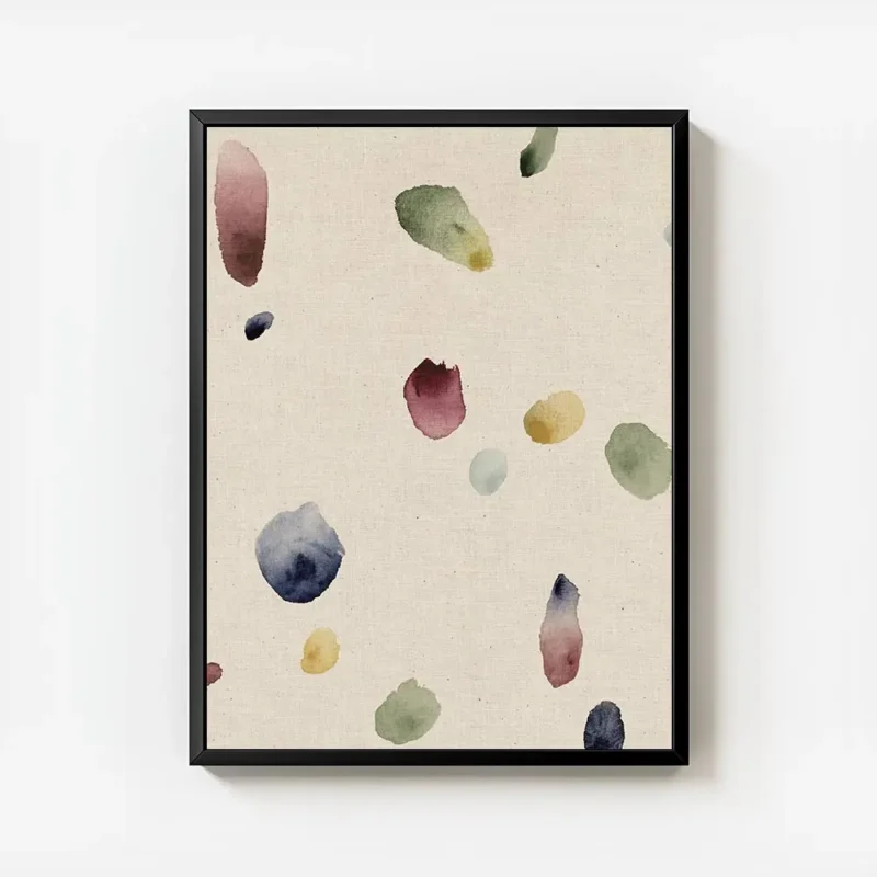 affiche avec des taches de peinture abstraites et organiques aux couleurs variee avec cadre.webp