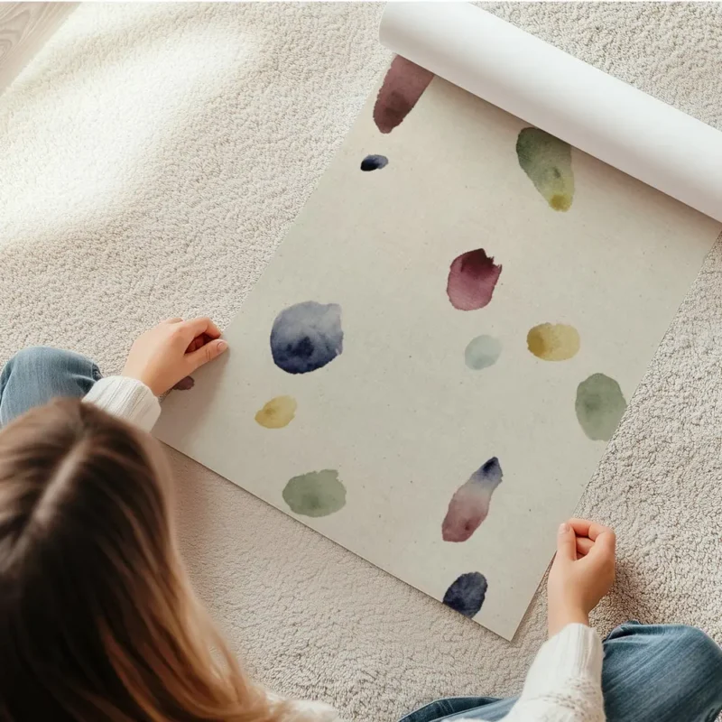 affiche avec des taches de peinture abstraites et organiques aux couleurs variee en rouleau.webp