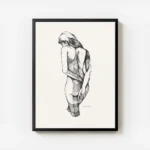 affiche avec dessin femme silhouette nue vue de dos bras derriere le dos style e avec cadre.webp