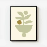 affiche avec dessin minimaliste dune plante verte dans un pot beige sur fond cre avec cadre.webp