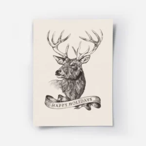 affiche avec dessin renne happy holidays sur ruban illustration detaillee en noi.webp