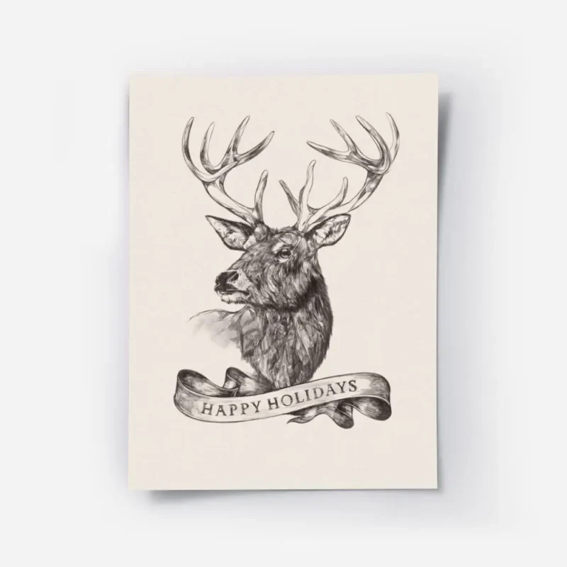 affiche avec dessin renne happy holidays sur ruban illustration detaillee en noi.webp