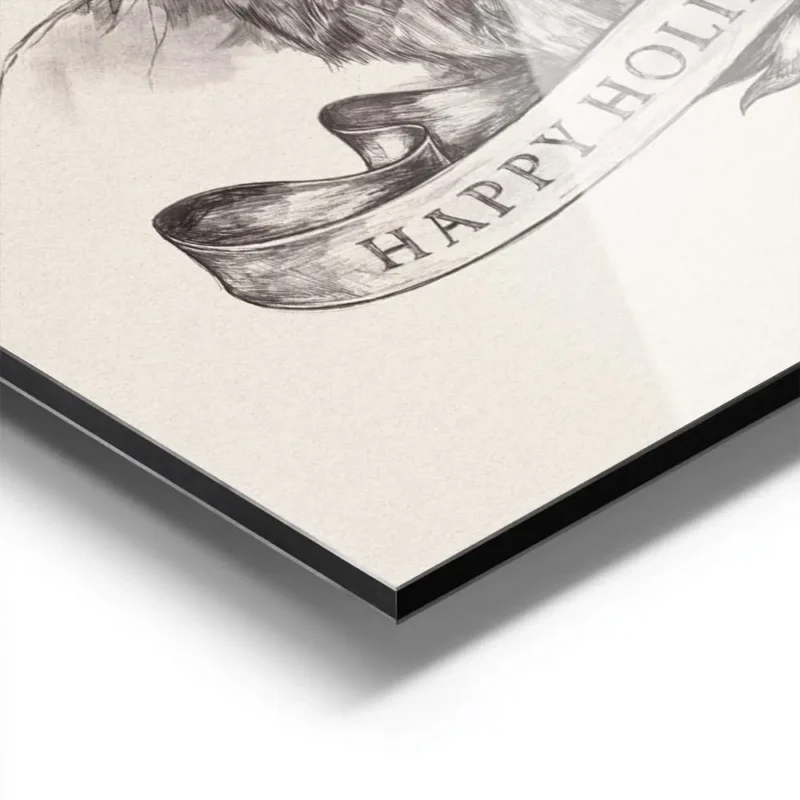 affiche avec dessin renne happy holidays sur ruban illustration detaillee en noi aluminium.webp