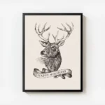 affiche avec dessin renne happy holidays sur ruban illustration detaillee en noi avec cadre.webp