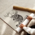 affiche avec dessin renne happy holidays sur ruban illustration detaillee en noi enroule.webp