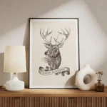 affiche avec dessin renne happy holidays sur ruban illustration detaillee en noi meuble.webp