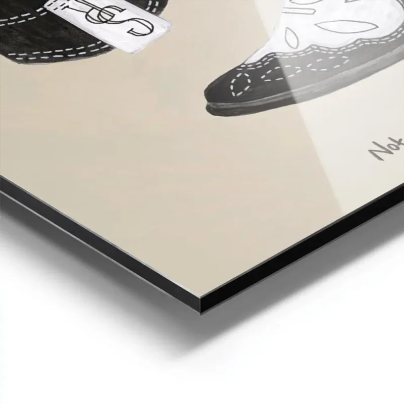 affiche avec deux bottes de cowboy noires et blanches sur fond beige et le texte aluminium.webp