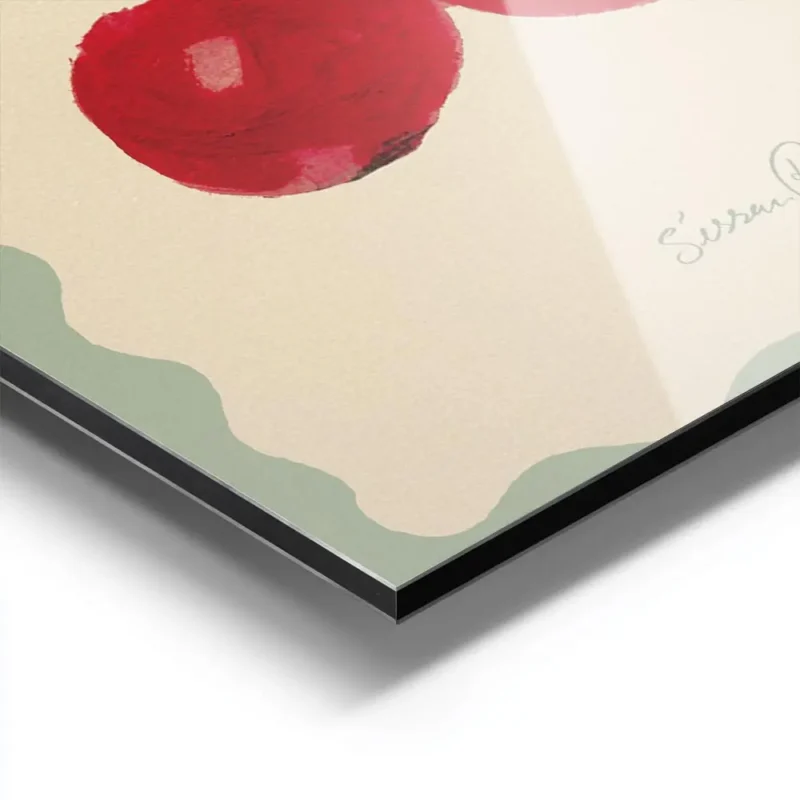 affiche avec deux cerises rouges peintes et le texte mon cheri en rouge sur un f aluminium.webp
