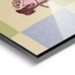 affiche avec deux chaussures bordeaux un verre de vin blanc et un livre sur un f aluminium.webp